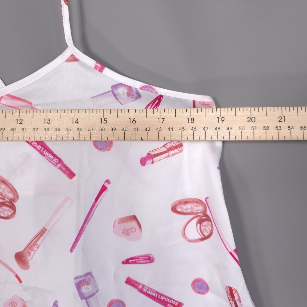 VICTORIA'S SECRET PINK New MEDIUM Pajama Set Satin Cami Shorts Makeup Print Logo - Picture 6 of 16